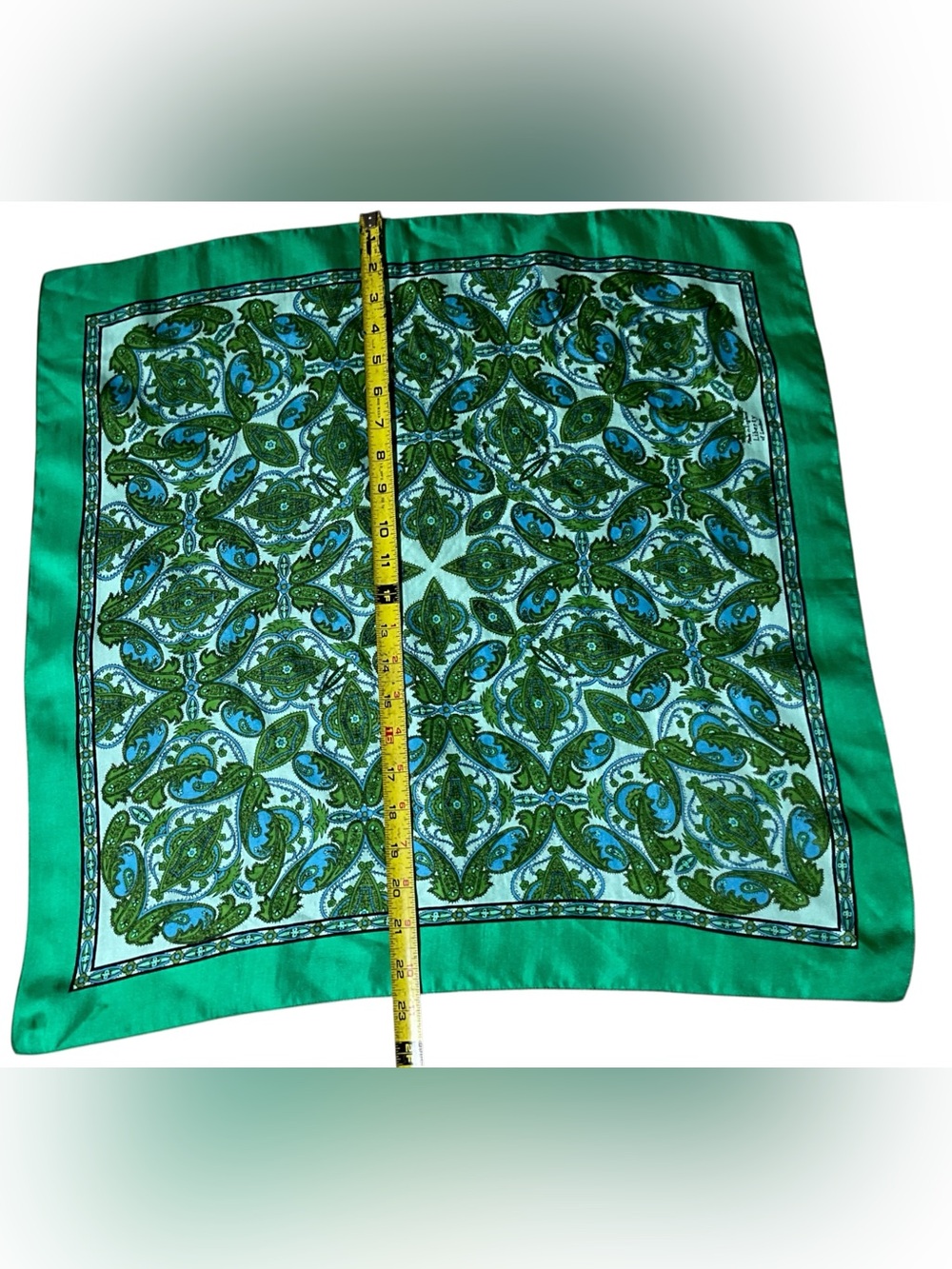 Vintage Liberty of London Scarf Green Blue Botanical Print England 23” - Picture 9 of 12